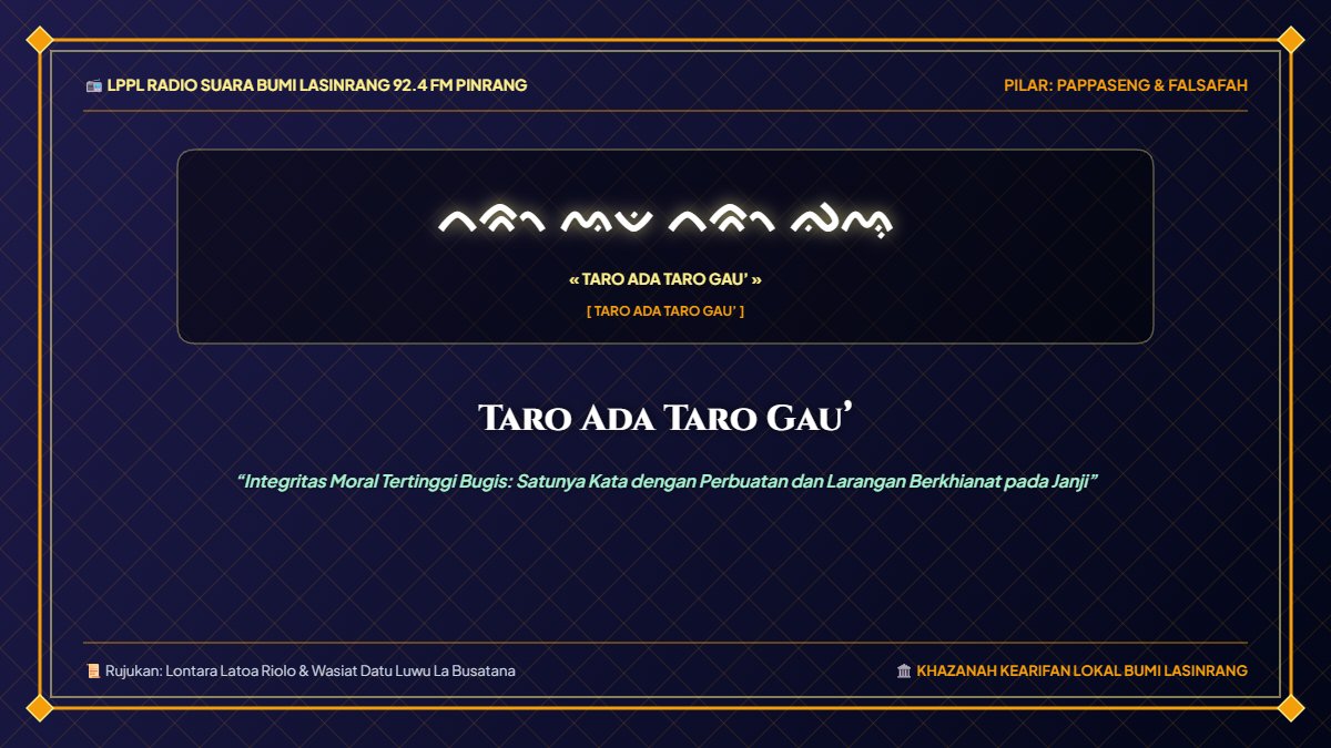 Filosofi Taro Ada Taro Gau’ dalam Pandangan Leluhur Bugis dan Relevansinya Hari Ini