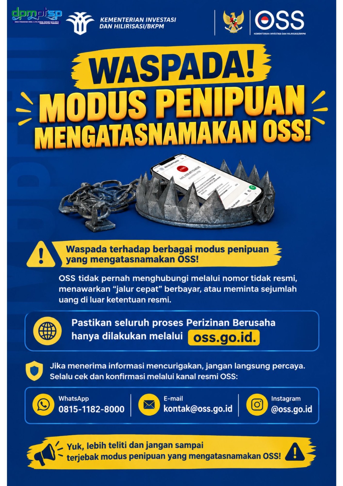 Waspada Modus Penipuan Mengatasnamakan OSS, Pastikan Perizinan Berusaha Melalui Kanal Resmi