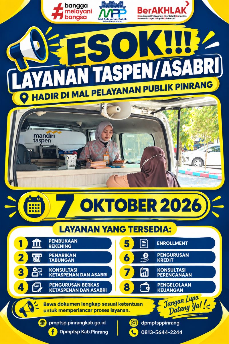 Layanan PT TASPEN Hadir Kembali Di MPP Pinrang, 7 Oktober 2026