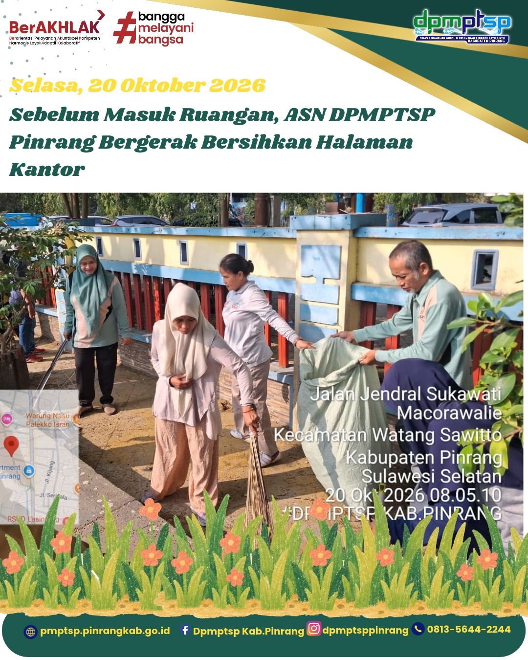 Sebelum Masuk Ruangan, ASN DPMPTSP Pinrang Bergerak Bersihkan Halaman Kantor