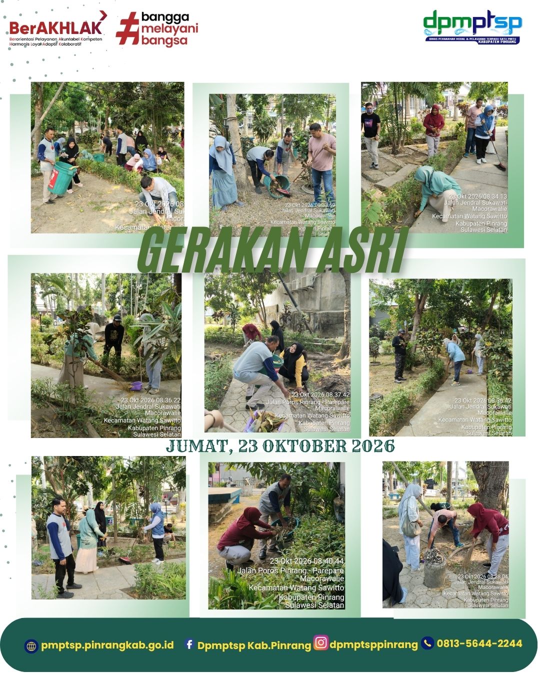 Gerakan ASRI Jumat, ASN DPMPTSP Pinrang Kembali Bersihkan Taman Patung Lasinrang